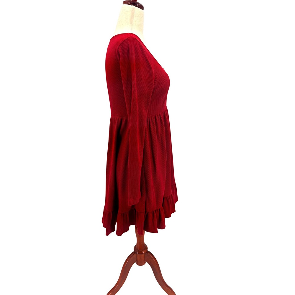 Wild Fable Waffle Knit Baby Doll Dress Womens Cranberry Empire Waist Ruffle L - Picture 6 of 10